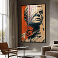 Quadro Decorativo Força em Vulnerabilidade | quadros decorativos para sala | Retrato pop art masculino em laranja, bege e preto com composição marcante | Porao dos Quadros