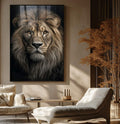 Quadro Decorativo Leão Majestoso | quadros decorativos para sala | Leão majestoso em preto e branco com olhar penetrante em composição realista frontal. | Porao dos Quadros