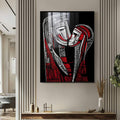 Quadro Decorativo Abraço Emocional Minimalista | quadros decorativos para sala | Sapatos em preto, branco e vermelho com traços expressionistas em composição dinâmica. | Porao dos Quadros