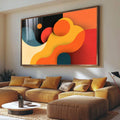 Quadro Decorativo Abstração de Pura Energia | quadros decorativos para sala | Composição abstrata com formas fluidas em laranja, amarelo, vermelho e azul | Porao dos Quadros
