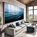 Quadro Decorativo Serenidade Azul do Mar | quadros decorativos para sala | Ondas do oceano em movimento com tons de azul ciano e petróleo sob luz suave | Porao dos Quadros
