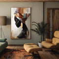 Quadro Decorativo Força e Cultura Feminina | quadros decorativos para sala | Mulher africana em perfil preto com turbante dourado e padrões ornamentados detalhados. | Porao dos Quadros