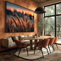 Quadro Decorativo Trigo ao Pôr do Sol | quadros decorativos para sala | Trigo dourado iluminado ao pôr do sol com fundo desfocado em tons quentes | Porao dos Quadros