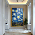 Quadro Decorativo Noite Estrelada Magia Celestial | quadros decorativos para sala | Noite estrelada com céu azul profundo e amarelo luminoso acima de cidade iluminada | Porao dos Quadros