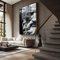 Quadro Decorativo de Sabedoria Eterna | quadros decorativos para sala | Busto de estátua clássica em preto e branco com detalhes cinzentos e expressão serena | Porao dos Quadros
