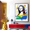 Quadro Decorativo - Mona Lisa Geométrica | quadros decorativos para sala | Mona Lisa em pop art com formas geométricas coloridas em amarelo, azul e vermelho | Porao dos Quadros