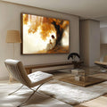 Quadro Decorativo Serenidade em Cores | quadros decorativos para sala | Mulher contemplativa sob árvore com folhas douradas em tons quentes e brancos | Porao dos Quadros