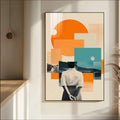 Quadro Decorativo Reflexão Moderna Imagine-se | quadros decorativos para sala | Mulher com cabeça envolvida em formas geométricas laranja e turquesa em colagem contemporânea. | Porao dos Quadros