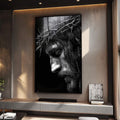 Quadro Decorativo Espiritualidade e Reflexão | quadros decorativos para sala | Rosto masculino em perfil com coroa de galhos retorcidos em preto e branco. | Porao dos Quadros