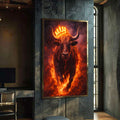 Quadro Decorativo Majestoso do Touro Poderoso | quadros decorativos para sala | Touro em chamas com coroa de neon amarelo brilhante em composição dramática e realista | Porao dos Quadros