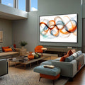 Quadro Decorativo Energia Abstrata | quadros decorativos para sala | Formas abstratas fluidas em laranja, azul e neutro com composição de movimento e transparência | Porao dos Quadros