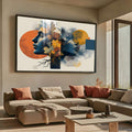 Quadro Decorativo Minimalista da Natureza Harmônica | quadros decorativos para sala | Dois perfis entrelaçados com flores douradas, árvores e raízes em tons laranja, azul e terrosos | Porao dos Quadros