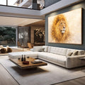 Quadro Decorativo Leão Majestoso | quadros decorativos para sala | Leão majestoso em tons dourados e aquarela com crina fluida e olhar penetrante. | em Quadros para Sala | Porao dos Quadros