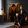 Pantera Cor-de-Rosa gangster de terno risca de giz, chapéu e charuto em cenário surreal, quadro decorativo