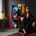 Quadro Decorativo Heróis em Dupla Dinâmica | quadros decorativos para sala | Dois superhérois em contraste — um em vermelho e amarelo vibrante, outro em azul e preto sombrio. | em Quadros para Sala | Porao dos Quadros