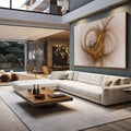 Quadro Decorativo Abstrato Elegante | quadros decorativos para sala | Abstração geométrica com espiral dourada em tons bege e creme translúcidos | em Quadros para Sala | Porao dos Quadros