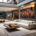 Quadro Decorativo Trigo ao Pôr do Sol | quadros decorativos para sala | Trigo dourado iluminado ao pôr do sol com fundo desfocado em tons quentes | em Quadros para Sala | Porao dos Quadros