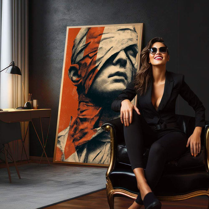Quadro Decorativo Força em Vulnerabilidade | quadros decorativos para sala | Retrato pop art masculino em laranja, bege e preto com composição marcante | em Quadros para Sala | Porao dos Quadros