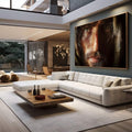 Quadro Decorativo Olhar Profundo | quadros decorativos para sala | Retrato masculino fotorrealista com iluminação dourada e fundo preto, composição monumental vertical | em Quadros para Sala | Porao dos Quadros