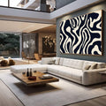 Quadro Decorativo Abstrato Elegância Azul | quadros decorativos para sala | Padrão abstrato ondulante em azul marinho e creme com linhas fluidas contínuas | em Quadros para Sala | Porao dos Quadros