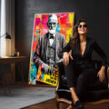 Quadro Decorativo Amor e Sabedoria | quadros decorativos para sala | Retrato em cinza e preto com fundo explosivo em magenta, amarelo, azul e laranja em estilo pop art. | em Quadros para Sala | Porao dos Quadros