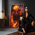 Quadro Decorativo Majestoso do Touro Poderoso | quadros decorativos para sala | Touro em chamas com coroa de neon amarelo brilhante em composição dramática e realista | em Quadros para Sala | Porao dos Quadros