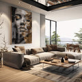 Quadro Decorativo Elegância em Folha de Ouro: Transforme Seu Ambiente | quadros decorativos para sala | Rosto em preto e branco com dourado líquido escorrendo pela face em composição artística. | em Quadros para Sala | Porao dos Quadros