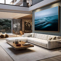 Quadro Decorativo Serenidade Azul do Mar | quadros decorativos para sala | Ondas do oceano em movimento com tons de azul ciano e petróleo sob luz suave | em Quadros para Sala | Porao dos Quadros