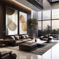Quadro Decorativo Reflexos Dourados - Suprema Elegância | quadros decorativos para sala | Duas telas abstratas com formas geométricas em tons bege e cinza com texturas e curvas contidas. | em Quadros para Sala | Porao dos Quadros