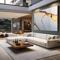 Quadro Decorativo Elegância Abstrata em Dourado | quadros decorativos para sala | Abstrato com veios dourados em fundos azuis e brancos, texturas minerais e composição sofisticada | em Quadros para Sala | Porao dos Quadros