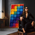 Quadro Decorativo Cores Vibrantes para Alegrar | quadros decorativos para sala | Blocos de corda coloridos em padrão geométrico entrelaçado com textura em relevo. | em Quadros para Sala | Porao dos Quadros