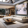Quadro Decorativo Abstrato Azul e Dourado | quadros decorativos para sala | Composição abstrata geométrica em cinza, azul e dourado com blocos fluidos e luz etérea | em Quadros para Sala | Porao dos Quadros