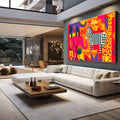 Quadro Decorativo Animais Estilizados Vibrantes | quadros decorativos para sala | Zebra, girafa e elefante em pop art colorido com vermelho, amarelo, azul e laranja vibrantes | em Quadros para Sala | Porao dos Quadros
