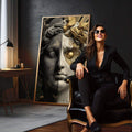 Quadro Decorativo Bustos Dourados Elegantes | quadros decorativos para sala | Busto clássico cinza e branco com detalhes dourados em composição sofisticada | em Quadros para Sala | Porao dos Quadros