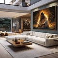 Quadro Decorativo Jesus Cristo - Arte Inspiradora para Seu Ambiente | quadros decorativos para sala | Figura sagrada em contemplação envolta em aura dourada luminosa e partículas de luz incandescentes | em Quadros para Sala | Porao dos Quadros