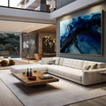Quadro Decorativo A Magia do Cosmos Azul | quadros decorativos para sala | Abstração azul profundo com texturas dinâmicas e detalhes brancos em composição vertical. | em Quadros para Sala | Porao dos Quadros