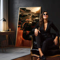 Quadro Decorativo Aventura em Alta Velocidade | quadros decorativos para sala | Piloto acelerando supercarro vermelho na pista ao entardecer com sol dourado | em Quadros para Sala | Porao dos Quadros
