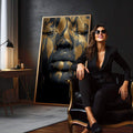 Quadro Decorativo Oro e Serenidade | quadros decorativos para sala | Rosto feminino em preto com detalhes em dourado, estilo digital art contemporâneo | em Quadros para Sala | Porao dos Quadros