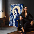 Quadro Decorativo Serene Devotion | quadros decorativos para sala | Nossa Senhora com véu azul, auréola dourada e flores brancas ao redor em composição religiosa ilustrativa | em Quadros para Sala | Porao dos Quadros