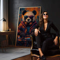 Quadro Decorativo Panda DJ Colorido | quadros decorativos para sala | Panda com óculos de sol e fones de ouvido tocando toca-discos em estilo pop art vibrante | em Quadros para Sala | Porao dos Quadros