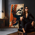 Rosto de escultura clássica vendado com tecido em estilo pop art retícula laranja e bege, quadro decorativo