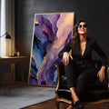 Quadro Decorativo Abstrato Dourado e Azul | quadros decorativos para sala | Geodos abstratos em roxo, azul e dourado com veios luminosos em composição vertical | em Quadros para Sala | Porao dos Quadros