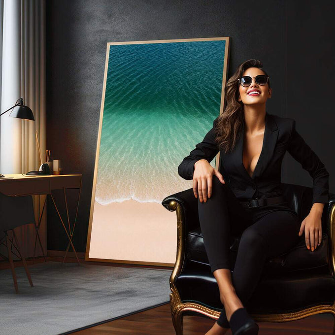 Quadro Decorativo Praia Serenidade | quadros decorativos para sala | Praia tropical com água turquesa degradando em tons aquamarine e areia bege clara | em Quadros para Sala | Porao dos Quadros