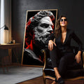 Quadro Decorativo Energia da Dualidade | quadros decorativos para sala | Busto clássico em perfil com detalhes vermelhos em contraste preto e cinza | em Quadros para Sala | Porao dos Quadros