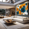 Quadro Decorativo Floral Vibrante para Casa | quadros decorativos para sala | Flores amarelas e azuis em ilustração botânica refinada com fundo branco | em Quadros para Sala | Porao dos Quadros