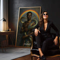 Quadro Decorativo Orixá Oxumarê: Renovação e Luz | quadros decorativos para sala | Orixá com pele negra envolvido por serpente dourada em halo luminoso divino | em Quadros para Sala | Porao dos Quadros