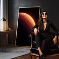 Quadro Decorativo Planeta Místico | quadros decorativos para sala | Planeta incandescente em laranja e preto flutuando em espaço cósmico escuro. | em Quadros para Sala | Porao dos Quadros