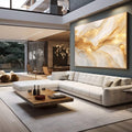 Quadro Decorativo Elegância Serene | quadros decorativos para sala | Abstração em dourado e branco com fluxos líquidos e translúcidos em composição elegante | em Quadros para Sala | Porao dos Quadros