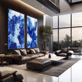 Quadro Decorativo Onda da Serenidade - Aquarela em Tons de Azul | quadros decorativos para sala | Padrão abstrato em azul profundo e branco com linhas concêntricas fluidas e movimento contínuo | em Quadros para Sala | Porao dos Quadros