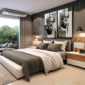 Quadro Decorativo Clássico e Moderno | quadros decorativos para sala | Dois bustos clássicos em preto e branco com sobreposição de elementos geométricos em tons olive e verde | em Quadros para Sala | Porao dos Quadros